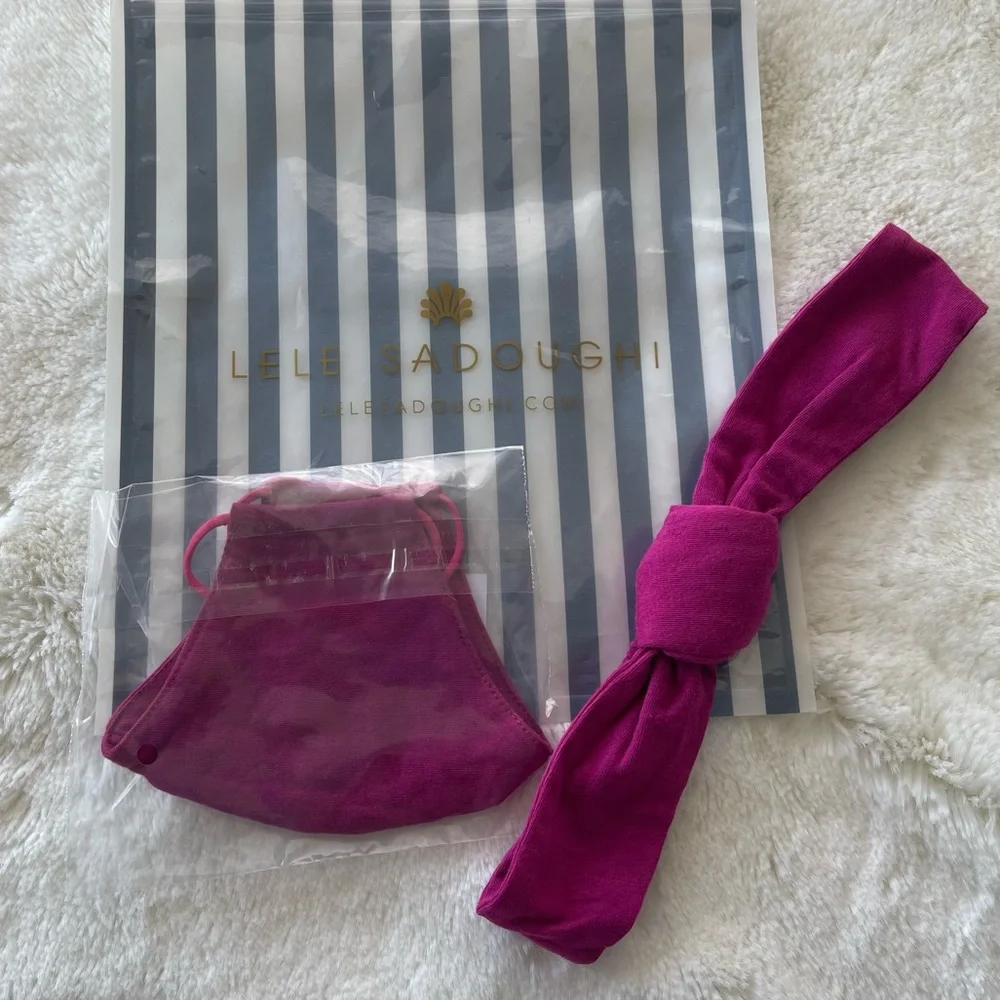 Lele Sadoughi Magenta Face Mask and Headband Set